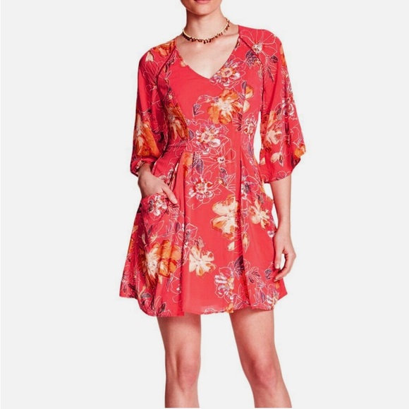 Free People Dresses & Skirts - Free People Eyes on You Trapeze Mini Dress Floral Print | Orange Floral Dress